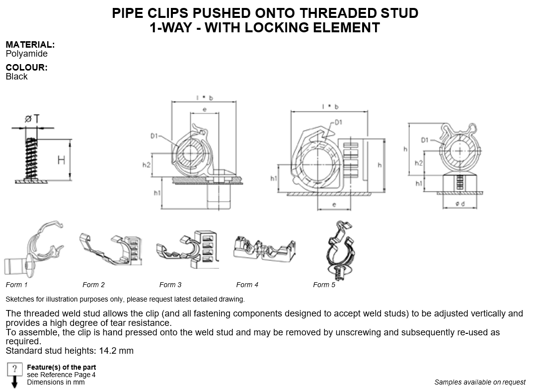 螺纹螺柱用推入式卡夹-单向卡夹-带锁止元件