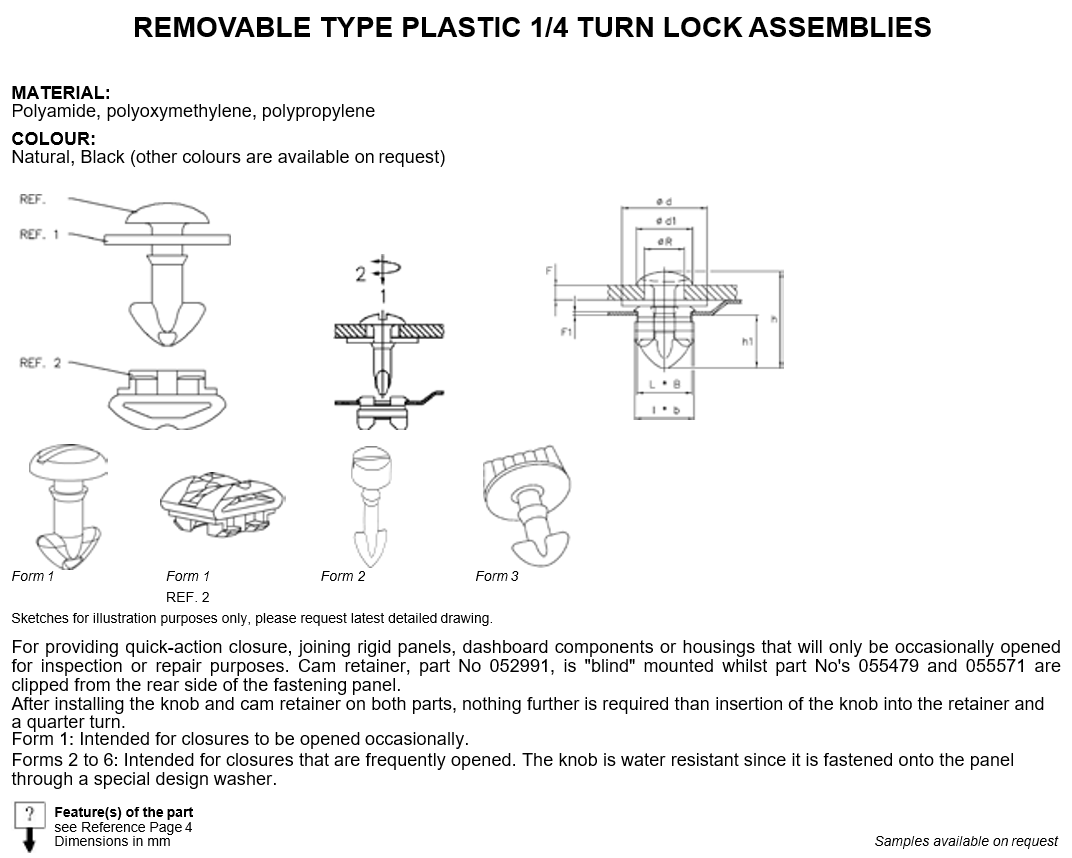 塑料可拆卸式1/4旋转锁止组件